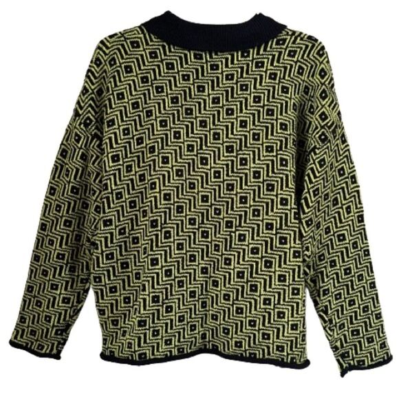 Vintage Express Tricot 90’s Quarter Zip Chevron Black Green Sweater NWT - Picture 2 of 15